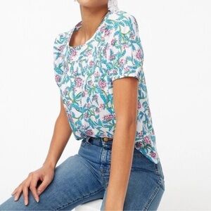 J. Crew Bright Floral Puff Sleeve Blouse Women’s Size Small  BR635 White & Blue